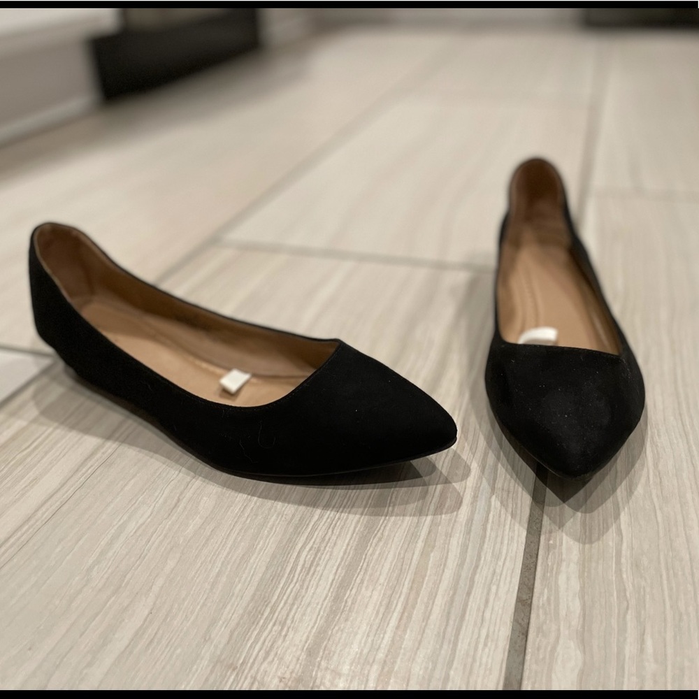 Black suede 1 inch heel flats
